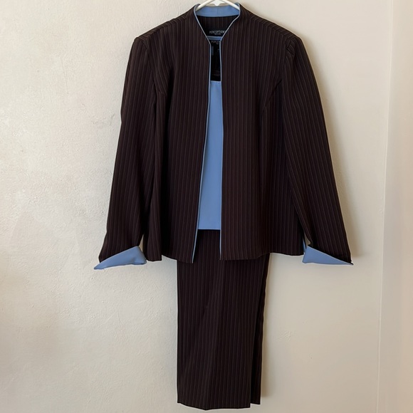 Dark brown cocoa striped jacket with lavender accents. 3 pc suit. Petite 10P - Picture 2 of 6